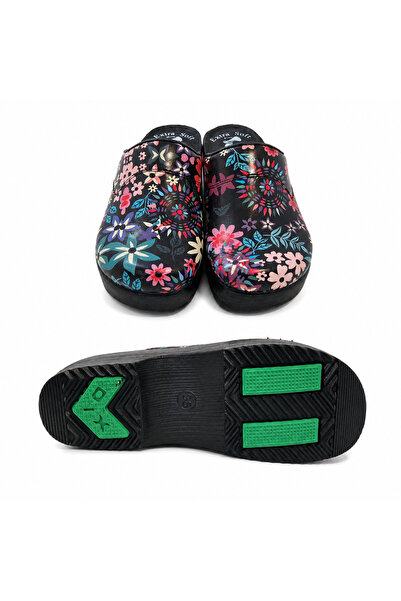 MediSab Saboti medicali anatomici cu platforma ,design floral ,piele ecologica ,culoare neagra-03