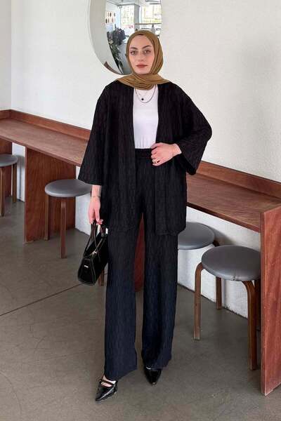 lamelif Raschel Kimono Set Black