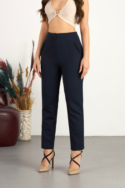 BİKELİFE Women's High-Waisted Pleated Tapered Fabric Trousers