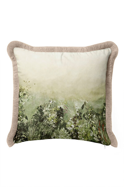 Evimde Bambaşka Botanical Garden View Elegant Fringed Pillowcase - Nature Gre...