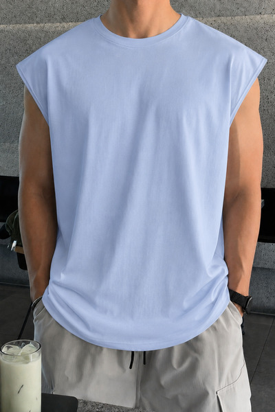BLUE STREET Men's Oversize Sleeveless T-Shirt 100% Cotton Single Jersey Basic...