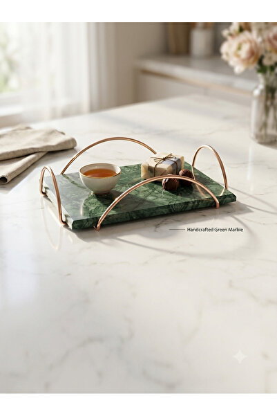 Adeem 29*19 Square Shape Marble Oil Dish with Gold Handles