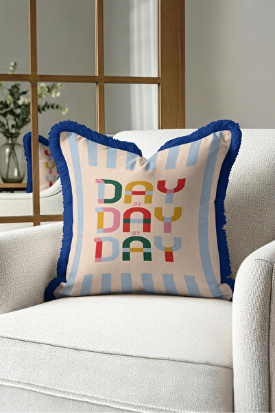 Evimde Bambaşka By Day Lettered Colorful Pop Art Fringed Pillowcase-Retro Cre...