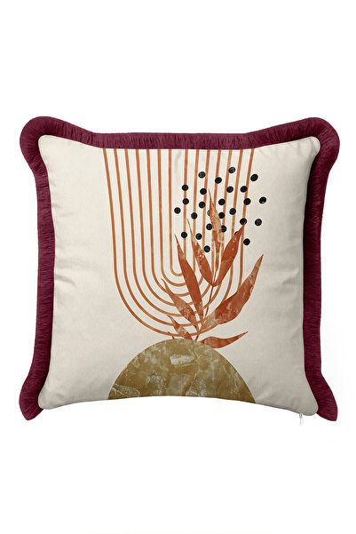 Evimde Bambaşka Bohemian Tropical Leaf Abstract Fringed Pillowcase - Artistic...