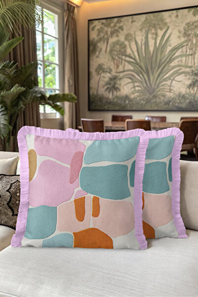 Evimde Bambaşka Abstract Pastel Artistic Fringed Pillowcase - Organic Bohemia...