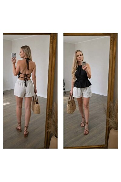 A.P Boutique Top negru/maro cu spate decupat si prindere reglabila