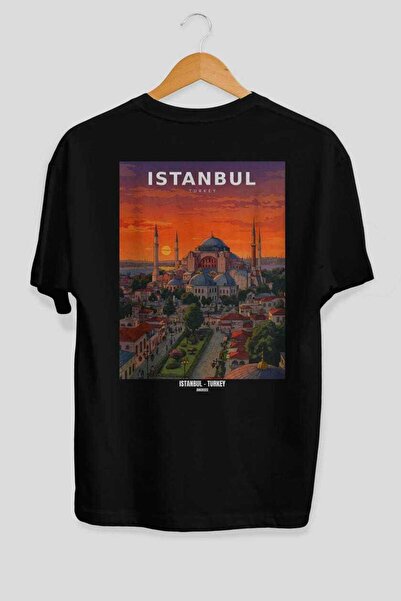 Ankhises Istanbul Turkey 3 Black Oversize Country City Back Printed Unisex T-...