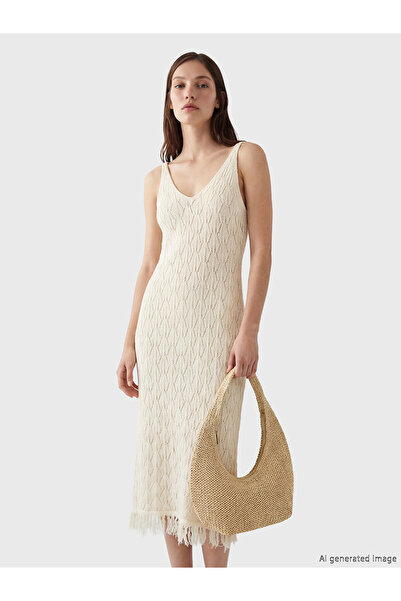 LC Waikiki Peak New Season V-Neck Openwork Fringed Beach Dress