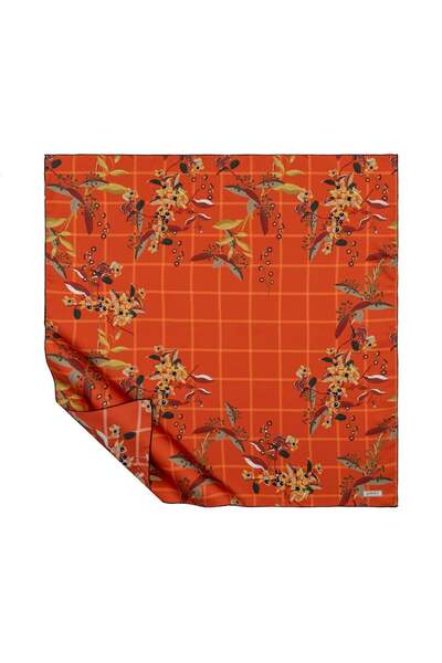 ipekevi Ikebana Tivil Silk Scarf 01948-Red