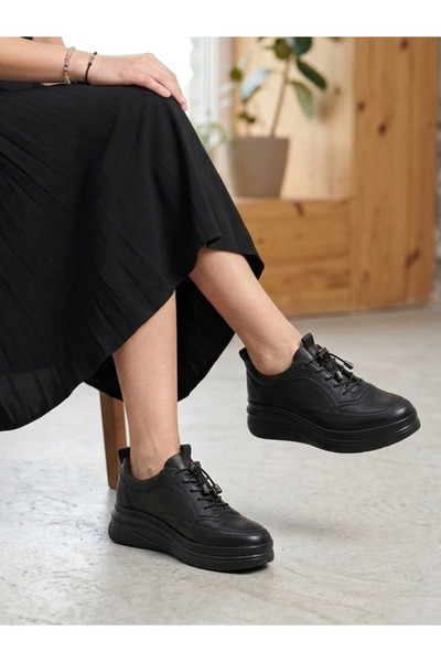 Deripabuc Genuine Leather Black Women's Leather Sneaker Dp87-0120