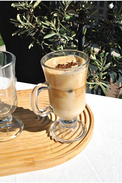 Qualitev 2 Pieces of Glass Coffee Cups with Foot and Handle, Presentation Cup...