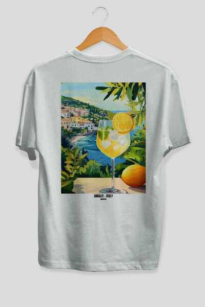 Ankhises Amalfi Italy 5 White Oversize Country City Back Printed Unisex T-Shi...
