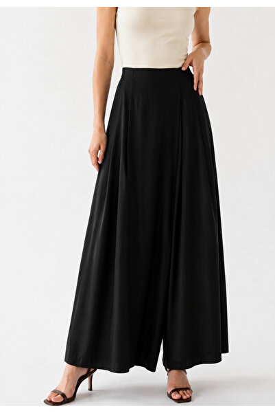 Warasiva Women's Black 100% Tencel Elastic Waist Double Pocket Skirt-Looking ...