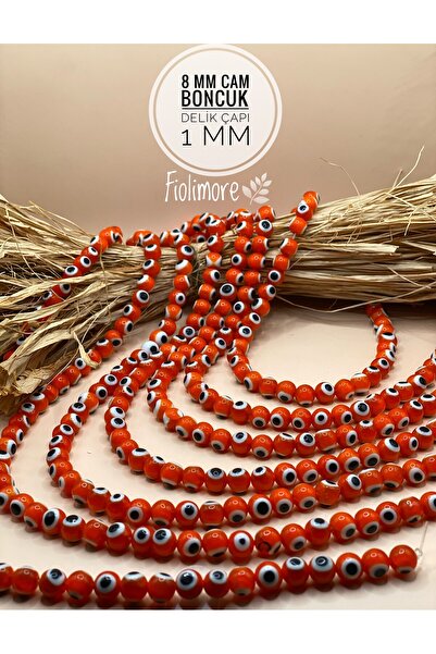 Fiolimore 8 mm Orange Glass Beads (1 String of 46 Pieces) Hole Diameter 1 mm ...