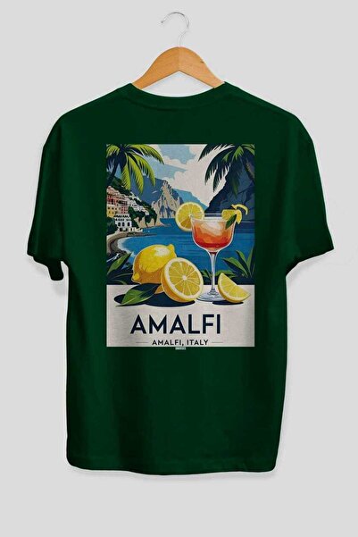 Ankhises Amalfi Italy 4 Green Oversize Country City Back Printed Unisex T-Shi...