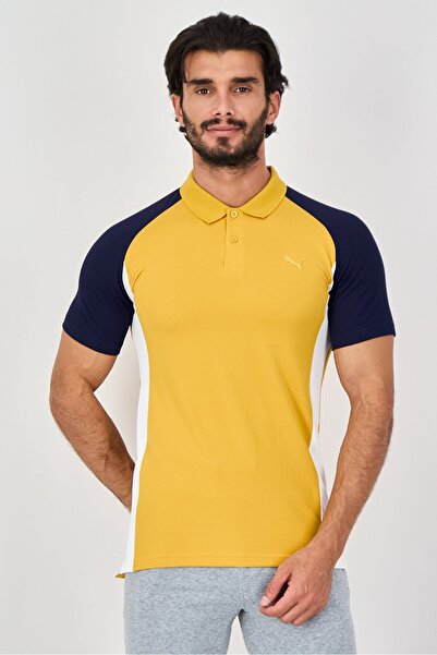 Puma Men Slim Fit Short Sleeve Outdoor Polo Shirt, Mustard
