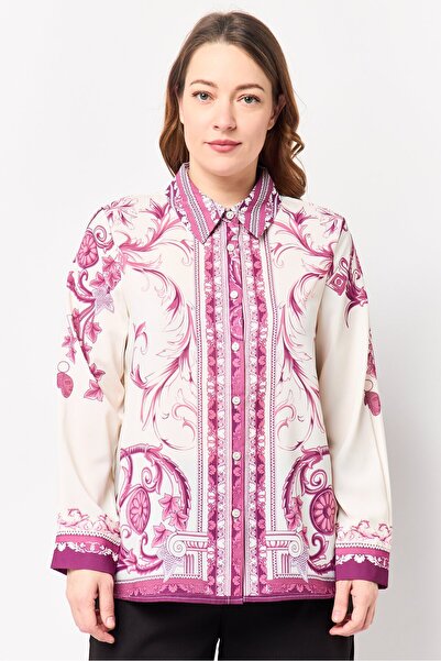 JASON WU Women Pointed Collar Long Sleeve Floral Print Shirt, Multicolor