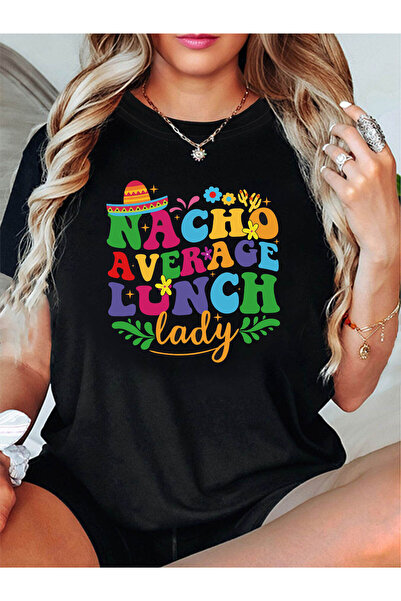 12 HERTZ تي شيرت NACHO AVERAGE LUNCH LADY مطبوع عليه حروف، قميص كاجوال بأكمام...