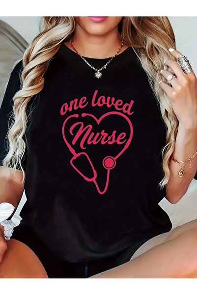 212Wear تي شيرت نسائي بتصميم "One Loved Nurse" مع تصميم سماعة الطبيب والقلب -...