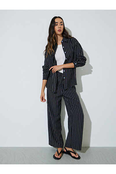 Styli Black Striped Shirt And Trousers Co-Ord Set