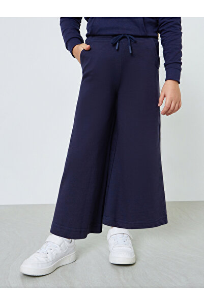 Styli Girls Navy Cotton Wide Leg Cropped Joggers