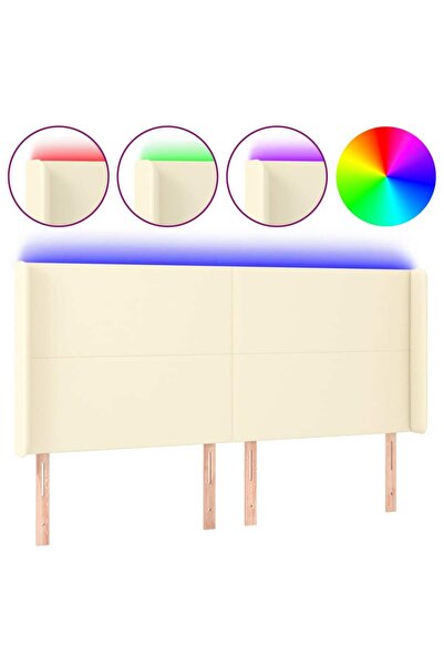 vidaxl Tăblie de pat cu LED, crem, 183x16x118/128 cm, piele ecologică
