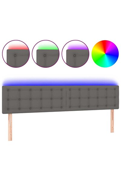 vidaxl Tăblie de pat cu LED, gri, 160x5x78/88 cm, piele ecologică