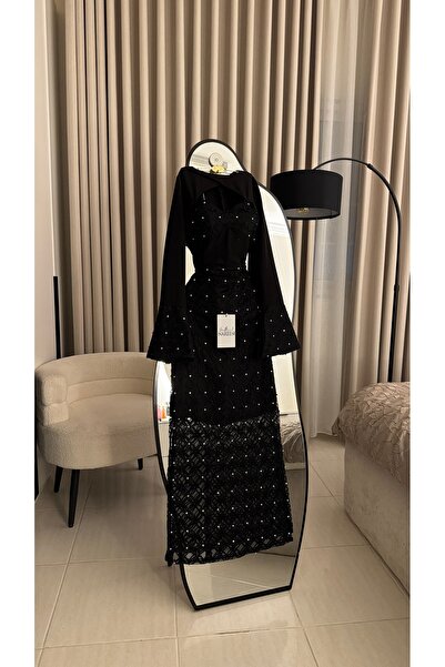Nareen Fashion Luxurious Black Gown with Sparkling Crystals and Elegant Bell ...