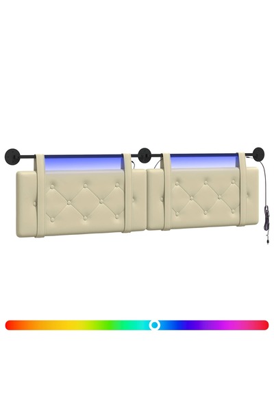 vidaxl Tăblie de pat suspendată Cu lumină LED Crem Piele artificială