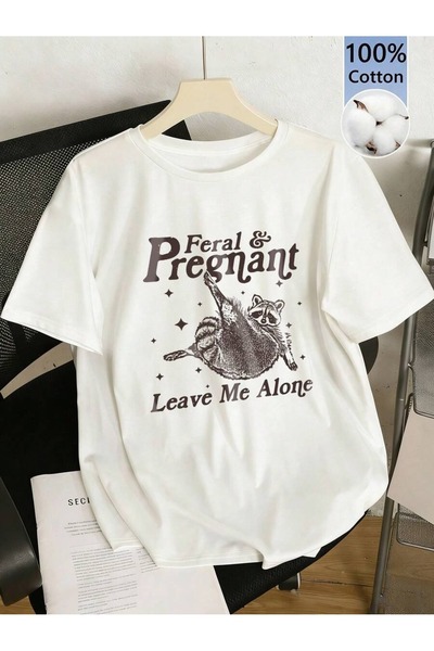 SVART WEAR Καλοκαιρινό μπλουζάκι με στάμπα Feral Pregnant, μεγάλου μεγέθους, ...