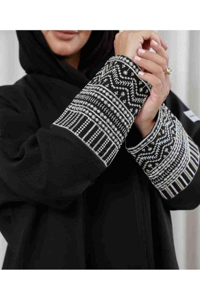 Anaqa Abaya Linen Abaya with Gold Cuff Sleeves
