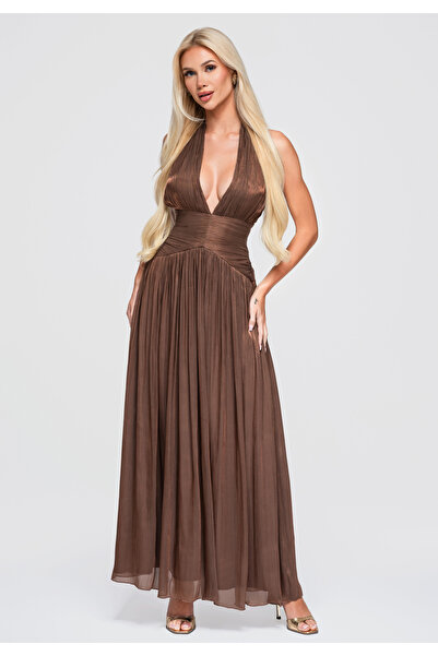 Larica Women's Maxi Dress, Flared Design, Deep Neckline LA-OM-DLR414