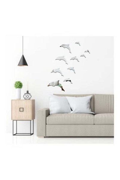 sharpdo 10-Piece Wall Mirror Sticker Set, Fish Shaped Wall Sticker Set For Children, Kid's Room Silver