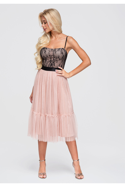 Larica Women's Midi Dress with Fitted Bodice and Flared Skirt LA-OM-DLR397