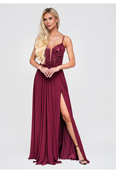Larica Women's Evening Dress, Maxi Length with Deep Neckline LA-OM-DLR374