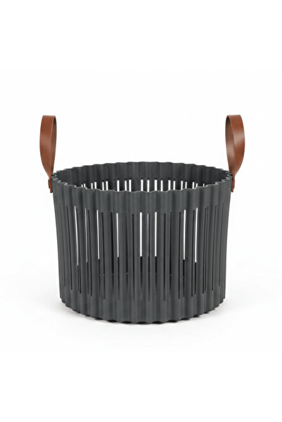 Sunplast Sun Plast Ribbed Plastic Basket with Handles - 18×24 cm - Grey / Brown