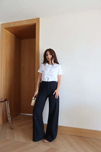 Özge Özgenç Linen Look Elastic Waist Pants