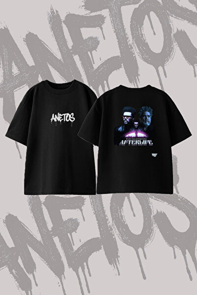 Anetos The Weeknd Afterlife Design Back Printed Cotton Black Oversize T-Shirt