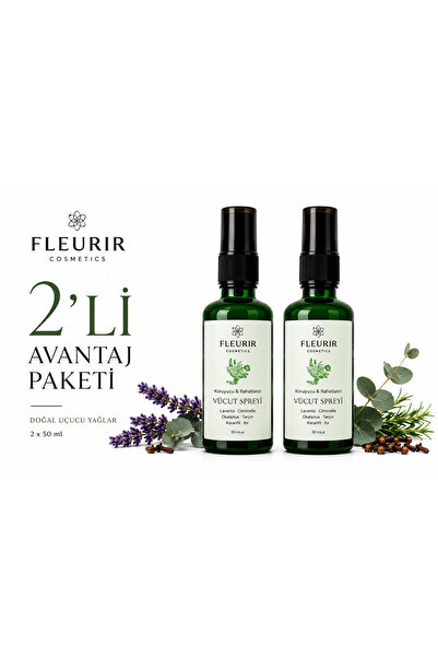 Fleurir İkili Doğal Koruyucu & Rahatlatıcı Vücut Spreyi 50 ml | Lavanta, Citronella, Okaliptüs ve Karanfil Yağları X 2