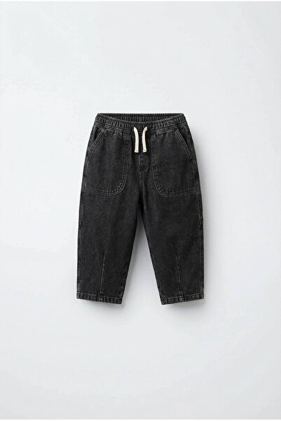 WOWMOMKIDS Boy's Trousers Anthracite Elastic Waist Pocket Drawstring Denim