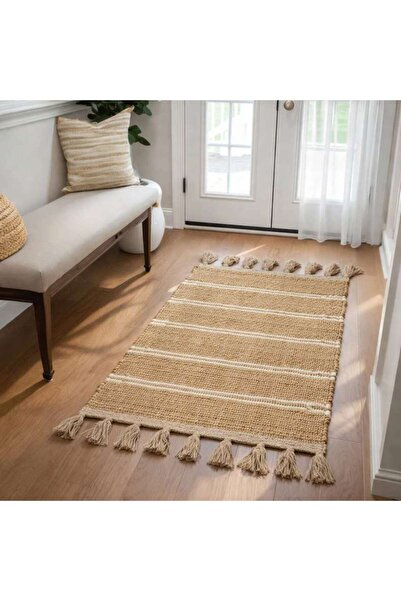 PAN HOME Hushen Handwoven Jute & Cotton Dhurrie 90x150cm - Natural