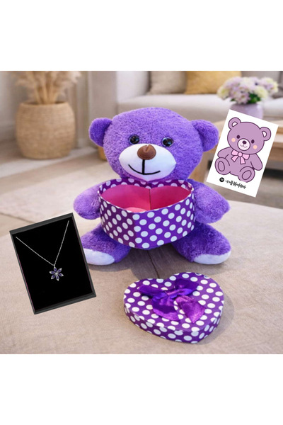 MARMORİ Mor Peluş Ayıcıklı Hediye Seti KİŞİYE ÖZEL SET