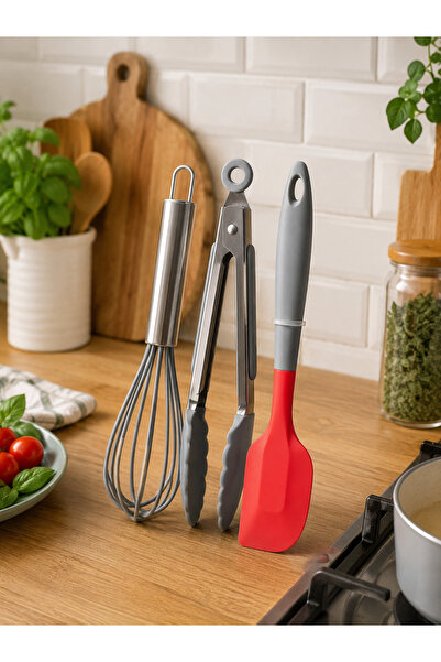 EMİLA HOME 3-Piece Stainless Silicone Spatula Whisk Tongs