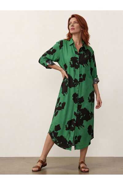 DenizEge Viscose Shirt Dress Green Ink