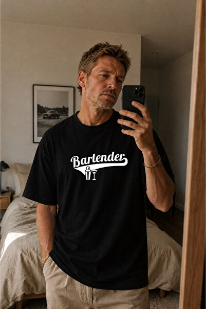 cesita Bartender Barmen Printed Cotton Black T-Shirt T-Shirt