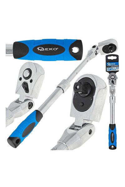 GEKO Cheie cu clichet telescopică cu cap flexibil, 3/8 ", 285-375 mm, 72 dinț...