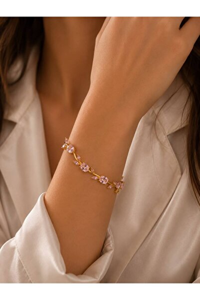 Stainlless Steel LUNAVERA VİENA GOLD PEMBE TAŞLI ŞIK PASLANMAZ ÇELİK KADIN Bİ...