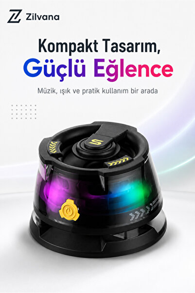 Zilvana Manyetik Telefon Tutuculu RGB Işıklı Mini Kablosuz Hoparlör 3W TF Kar...
