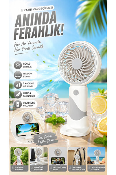 ODOS Home Decor Şarjlı Mini El Fanı Telefon Standlı Taşınabilir USB Masaüstü ...