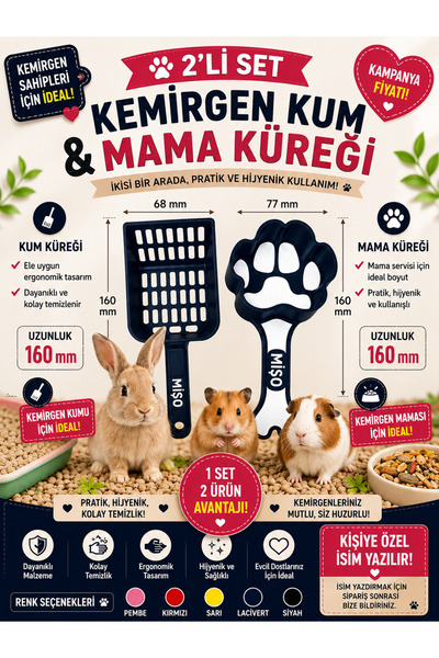 Mam Day İsime Özel Kemirgen Kum Küreği & Mama Küreği 2'li Set Tavşan Ginepig ...